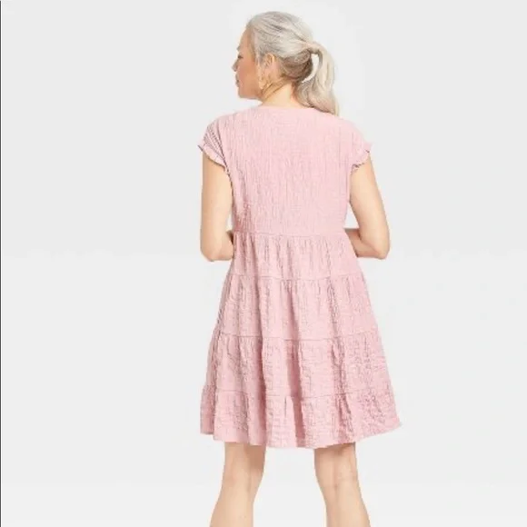 Knox Rose Women's Flutter Short Sleeve Textured Tiered A-Line Dress NWT - Picture 2 of 4